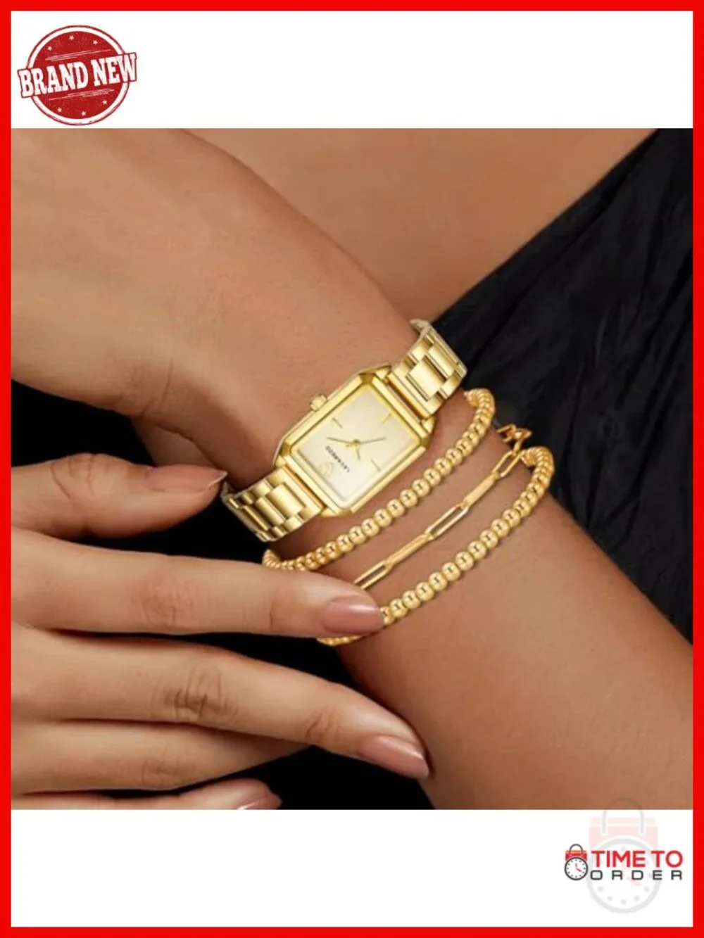 Luxury Gold Watch Set with Japanese Quartz Movement Dainty Stainless Steel